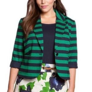 Eloquii Green and Navy Striped Blazer